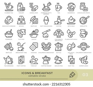 Set of conceptual icons. Vector icons in flat linear style for web sites, applications and other graphic resources. Set from the series - Breakfast. Editable stroke icon.