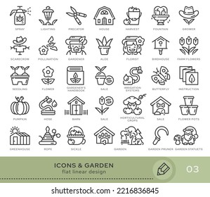 Set of conceptual icons. Vector icons in flat linear style for web sites, applications and other graphic resources. Set from the series - Garden. Editable stroke icon.