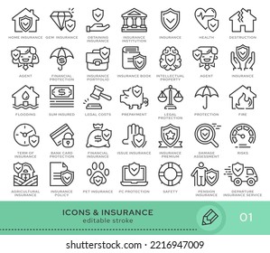 Set of conceptual icons. Vector icons in flat linear style for web sites, applications and other graphic resources. Set from the series - Insurance. Editable stroke icon.