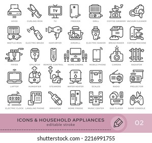 Set of conceptual icons. Vector icons in flat linear style for web sites, applications and other graphic resources. Set from the series - Household Appliances. Editable stroke icon.