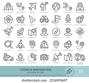 Set of conceptual icons. Vector icons in flat linear style for web sites, applications and other graphic resources. Set from the series - Navigation. Editable stroke icon.