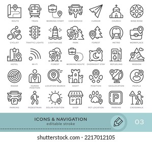 Set of conceptual icons. Vector icons in flat linear style for web sites, applications and other graphic resources. Set from the series - Navigation. Editable stroke icon.