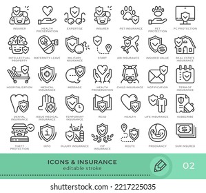 Set of conceptual icons. Vector icons in flat linear style for web sites, applications and other graphic resources. Set from the series - Insurance. Editable stroke icon.