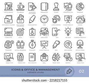 Set of conceptual icons. Vector icons in flat linear style for web sites, applications and other graphic resources. Set from the series - Office and Management. Editable stroke icon.