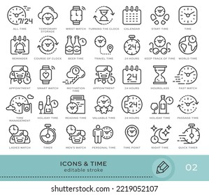 Set of conceptual icons. Vector icons in flat linear style for web sites, applications and other graphic resources. Set from the series - Time. Editable stroke icon.