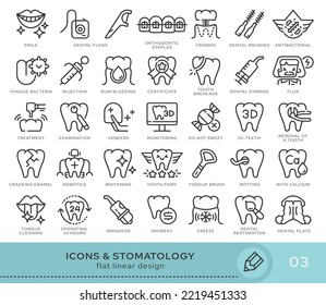 Set of conceptual icons. Vector icons in flat linear style for web sites, applications and other graphic resources. Set from the series - Stomatology and Dental. Editable stroke icon.