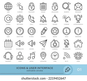 Set of conceptual icons. Vector icons in flat linear style for web sites, applications and other graphic resources. Set from the series - User Interface. Editable stroke icon.