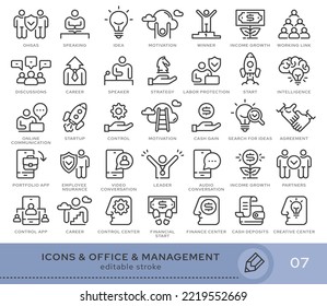 Set of conceptual icons. Vector icons in flat linear style for web sites, applications and other graphic resources. Set from the series - Office and Management. Editable stroke icon.