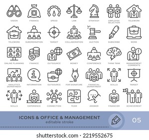 Set of conceptual icons. Vector icons in flat linear style for web sites, applications and other graphic resources. Set from the series - Office and Management. Editable stroke icon.