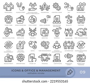 Set of conceptual icons. Vector icons in flat linear style for web sites, applications and other graphic resources. Set from the series - Office and Management. Editable stroke icon.