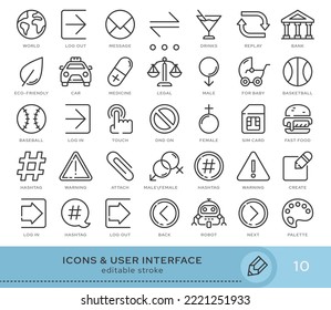 Set of conceptual icons. Vector icons in flat linear style for web sites, applications and other graphic resources. Set from the series - User Interface. Editable stroke icon.