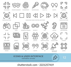 Set of conceptual icons. Vector icons in flat linear style for web sites, applications and other graphic resources. Set from the series - User Interface. Editable stroke icon.