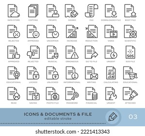 Set of conceptual icons. Vector icons in flat linear style for web sites, applications and other graphic resources. Set from the series - Documents and files. Editable stroke icon.