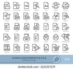 Set of conceptual icons. Vector icons in flat linear style for web sites, applications and other graphic resources. Set from the series - Documents and files. Editable stroke icon.