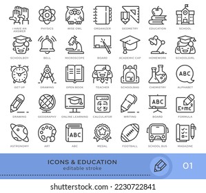 Set of conceptual icons. Vector icons in flat linear style for web sites, applications and other graphic resources. Set from the series - Education and School. Editable stroke icon.