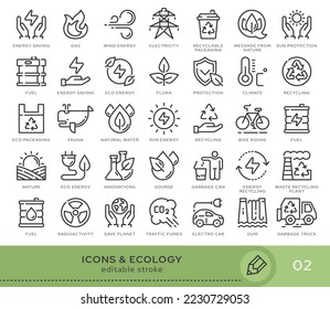 Set of conceptual icons. Vector icons in flat linear style for web sites, applications and other graphic resources. Set from the series - Ecology and Environment . Editable stroke icon.
