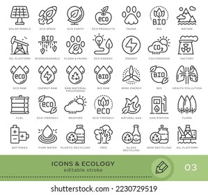 Conjunto de iconos conceptuales. Iconos vectoriales en estilo lineal plano para sitios web, aplicaciones y otros recursos gráficos. Conjunto de la serie - Ecología y Medio Ambiente . Icono de trazo editable.