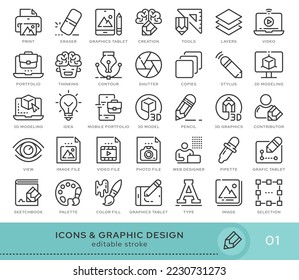 Set of conceptual icons. Vector icons in flat linear style for web sites, applications and other graphic resources. Set from the series - Graphic Design. Editable stroke icon.