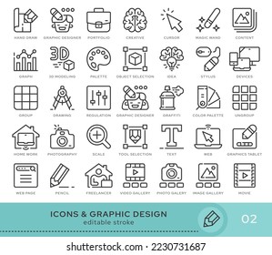 Set of conceptual icons. Vector icons in flat linear style for web sites, applications and other graphic resources. Set from the series - Graphic Design. Editable stroke icon.