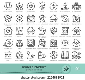 Set of conceptual icons. Vector icons in flat linear style for web sites, applications and other graphic resources. Set from the series - Energy. Editable stroke icon.