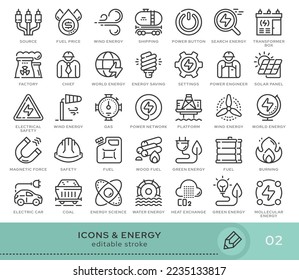  Set of conceptual icons. Vector icons in flat linear style for web sites, applications and other graphic resources. Set from the series - Energy. Editable stroke icon.