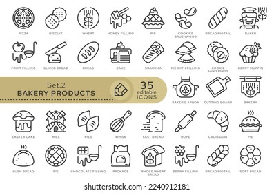 Set of conceptual icons. Vector icons in flat linear style for web sites, applications and other graphic resources. Set from the series - Bakery Products. Editable outline icon.	
