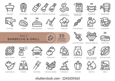 Set of conceptual icons. Vector icons in flat linear style for web sites, applications and other graphic resources. Set from the series - Barbecue and Grill. Editable outline icon.	
