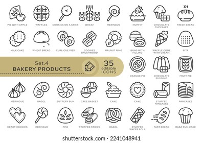 Set of conceptual icons. Vector icons in flat linear style for web sites, applications and other graphic resources. Set from the series - Bakery Products. Editable outline icon.	
