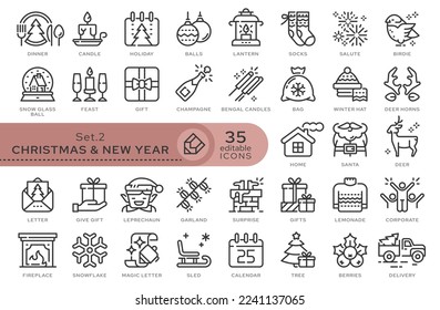 Set of conceptual icons. Vector icons in flat linear style for web sites, applications and other graphic resources. Set from the series - Christmas and New year. Editable outline icon.	
