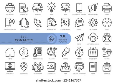 Set of conceptual icons. Vector icons in flat linear style for web sites, applications and other graphic resources. Set from the series - Contacts. Editable outline icon.	
