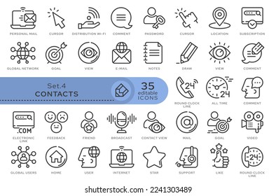 Set of conceptual icons. Vector icons in flat linear style for web sites, applications and other graphic resources. Set from the series - Contacts. Editable outline icon.	
