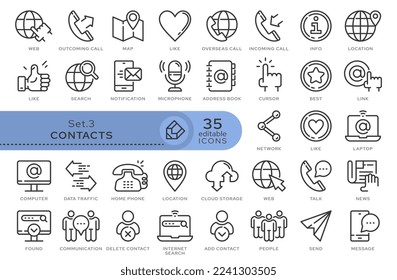 Set of conceptual icons. Vector icons in flat linear style for web sites, applications and other graphic resources. Set from the series - Contacts. Editable outline icon.	
