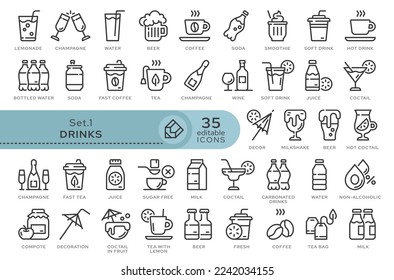 Set of conceptual icons. Vector icons in flat linear style for web sites, applications and other graphic resources. Set from the series - Drinks. Editable outline icon.	
