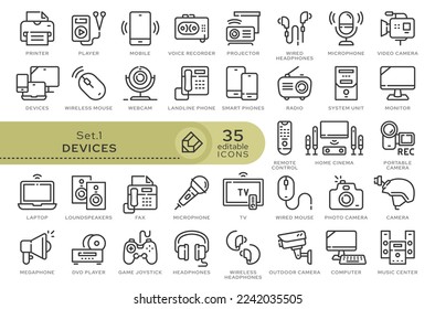 Set of conceptual icons. Vector icons in flat linear style for web sites, applications and other graphic resources. Set from the series - Devices. Editable outline icon.	
