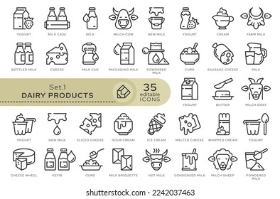 Set of conceptual icons. Vector icons in flat linear style for web sites, applications and other graphic resources. Set from the series - Dairy Products. Editable outline icon.	
