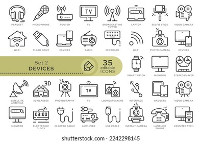 Set of conceptual icons. Vector icons in flat linear style for web sites, applications and other graphic resources. Set from the series - Devices. Editable outline icon.	
