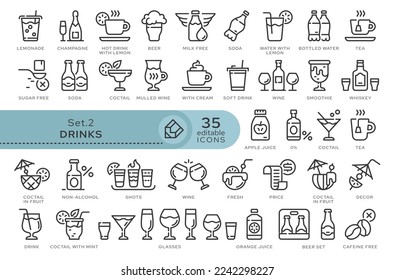 Set of conceptual icons. Vector icons in flat linear style for web sites, applications and other graphic resources. Set from the series - Drinks. Editable outline icon.	
