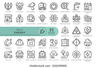 Set of conceptual icons. Vector icons in flat linear style for web sites, applications and other graphic resources. Set from the series - Energy. Editable outline icon.	
