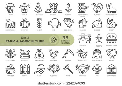 Set of conceptual icons. Vector icons in flat linear style for web sites, applications and other graphic resources. Set from the series - Farm and Agriculture. Editable outline icon.	
