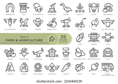 Set of conceptual icons. Vector icons in flat linear style for web sites, applications and other graphic resources. Set from the series - Farm and Agriculture. Editable outline icon.	
