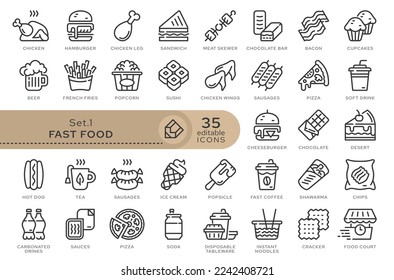 Set of conceptual icons. Vector icons in flat linear style for web sites, applications and other graphic resources. Set from the series - Fast Food. Editable outline icon.	
