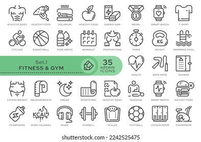 Set of conceptual icons. Vector icons in flat linear style for web sites, applications and other graphic resources. Set from the series - Fitness and GYM. Editable outline icon.	
