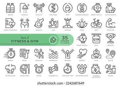 Set of conceptual icons. Vector icons in flat linear style for web sites, applications and other graphic resources. Set from the series - Fitness and GYM. Editable outline icon.	
