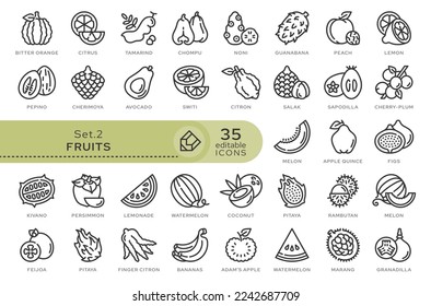 Set of conceptual icons. Vector icons in flat linear style for web sites, applications and other graphic resources. Set from the series - Fruits. Editable outline icon.	
