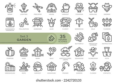 Set of conceptual icons. Vector icons in flat linear style for web sites, applications and other graphic resources. Set from the series - Garden. Editable outline icon.	
