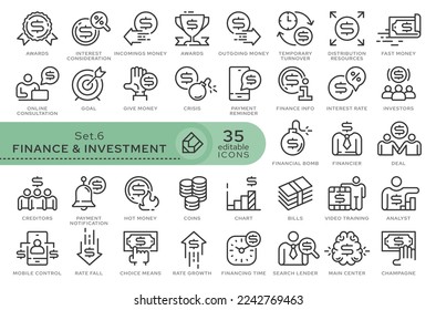 Set of conceptual icons. Vector icons in flat linear style for web sites, applications and other graphic resources. Set from the series - Finance and Investment. Editable outline icon.	
