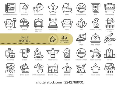 Set of conceptual icons. Vector icons in flat linear style for web sites, applications and other graphic resources. Set from the series - Hotel and Travel. Editable outline icon.	
