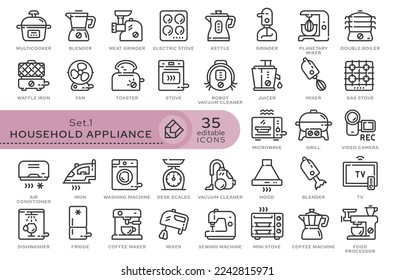 Set of conceptual icons. Vector icons in flat linear style for web sites, applications and other graphic resources. Set from the series - Household appliance. Editable outline icon.	
