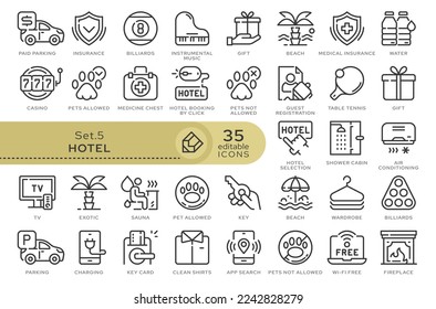 Set of conceptual icons. Vector icons in flat linear style for web sites, applications and other graphic resources. Set from the series - Hotel and Travel. Editable outline icon.	
