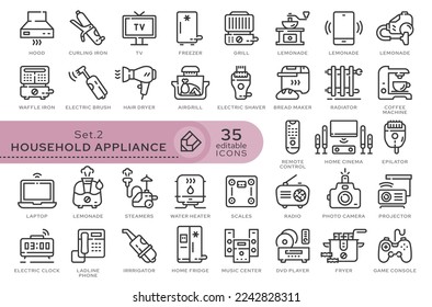 Set of conceptual icons. Vector icons in flat linear style for web sites, applications and other graphic resources. Set from the series - Household appliance. Editable outline icon.	
